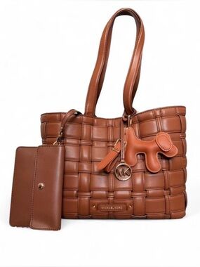 Michael Kors Ivy East/West Tote in Brown Woven Leather